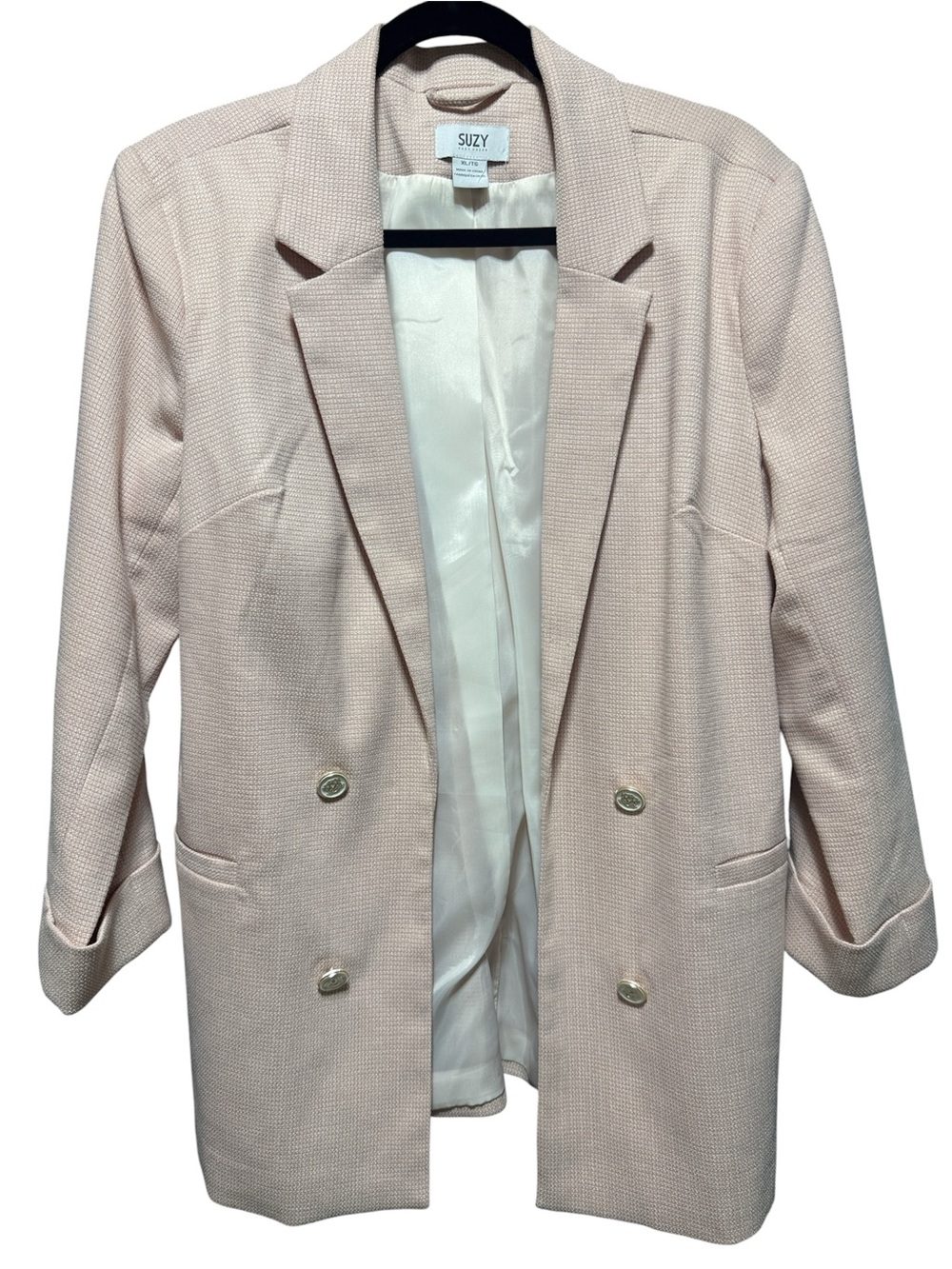 Women's Double-Breasted Pink Blazer Coat